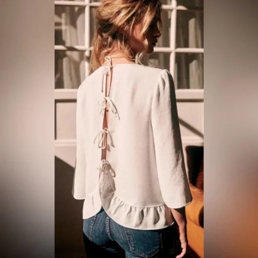 Sezane Tie Back Blouse Top Womens Size 38 Ecru Blouse